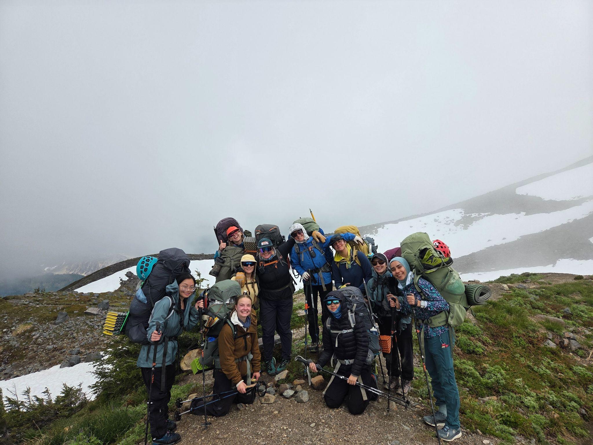 The full all-women AWE Expedition team on Mount Baker